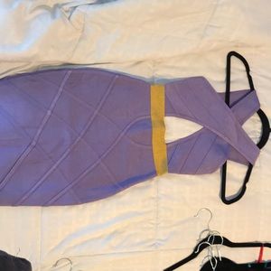 Purple and gold Herve Leger Bandage Dress
